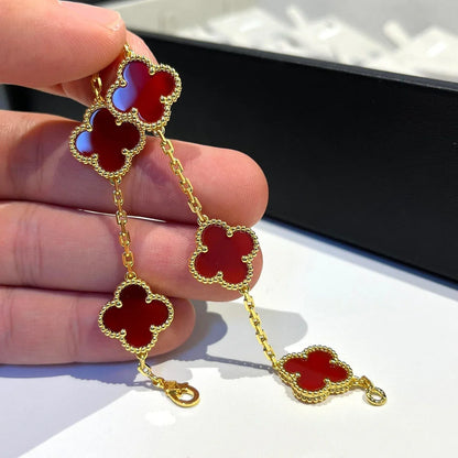 [LOXURA] CLOVER 5 MOTIF RED CORNELIAN BRACELET COLLECTION