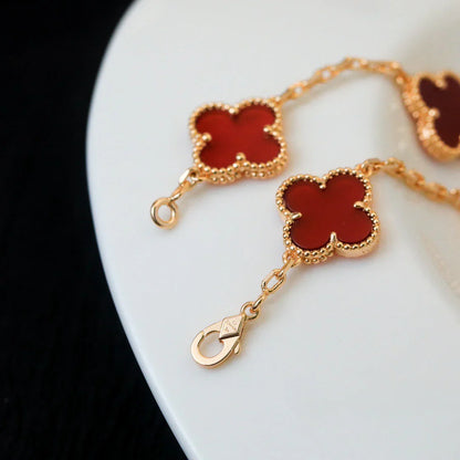 [LOXURA] CLOVER 5 MOTIF RED CORNELIAN BRACELET COLLECTION