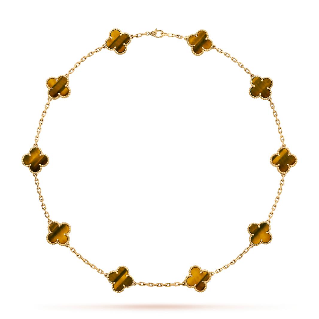 [LOXURA]CLOVER 10 MOTIFS TIGER EYE NECKLACE
