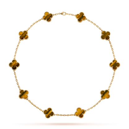 [LOXURA]CLOVER 10 MOTIFS TIGER EYE NECKLACE