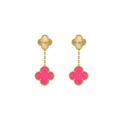 [LOXURA]NEW CLOVER 2 MOTIF PINK ENAMEL EARRINGS