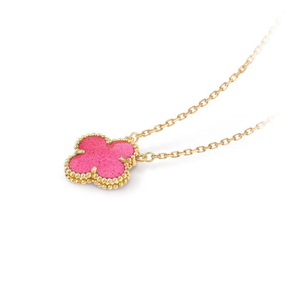 [LOXURA] NEW CLOVER 15MM PINK ENAMEL NECKLACE