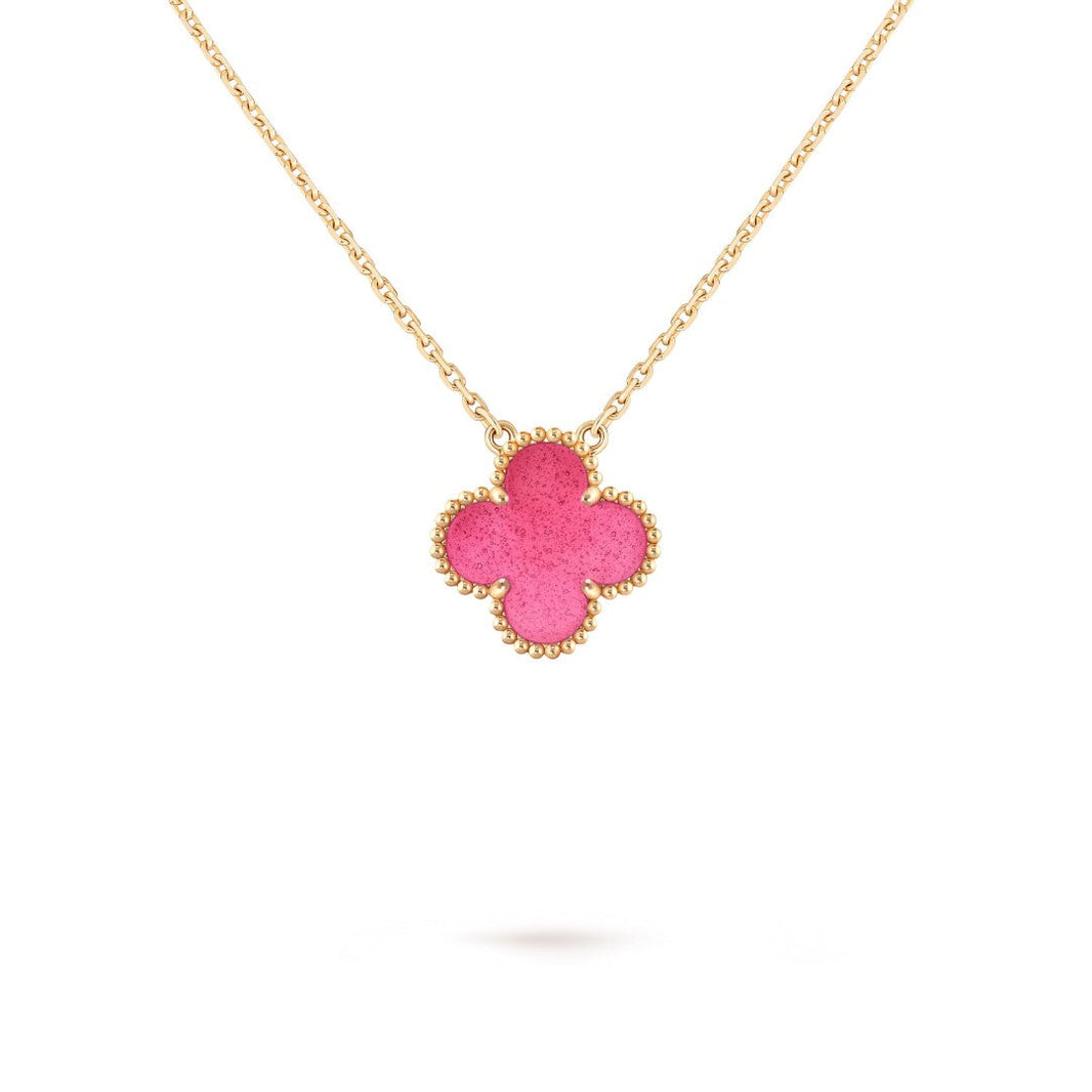 [LOXURA] NEW CLOVER 15MM PINK ENAMEL NECKLACE