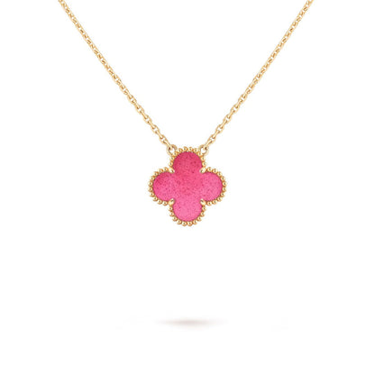 [LOXURA] NEW CLOVER 15MM PINK ENAMEL NECKLACE