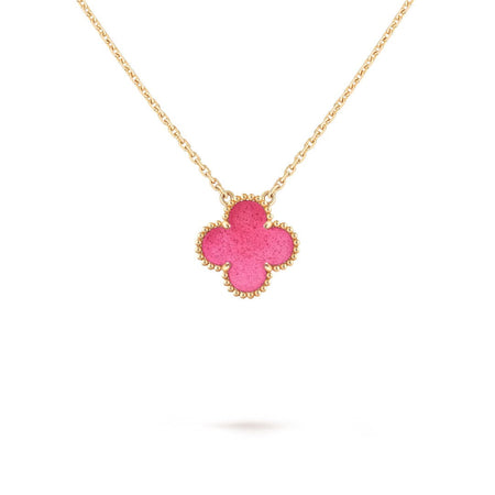 [LOXURA] NEW CLOVER 15MM PINK ENAMEL NECKLACE