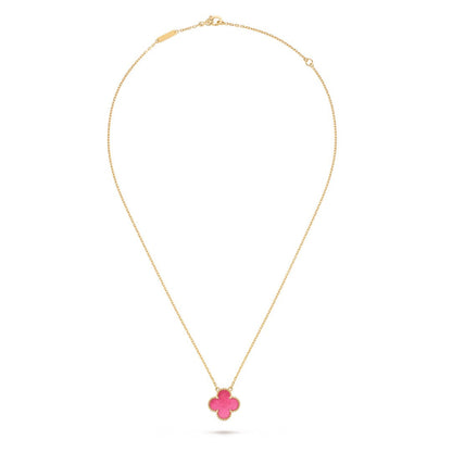 [LOXURA] NEW CLOVER 15MM PINK ENAMEL NECKLACE