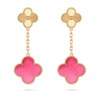 [LOXURA]NEW CLOVER 2 MOTIF PINK ENAMEL EARRINGS