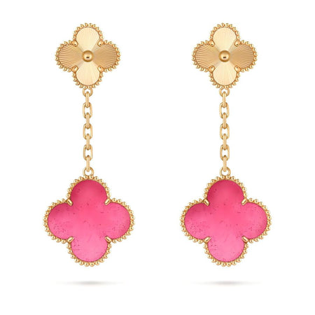 [LOXURA]NEW CLOVER 2 MOTIF PINK ENAMEL EARRINGS