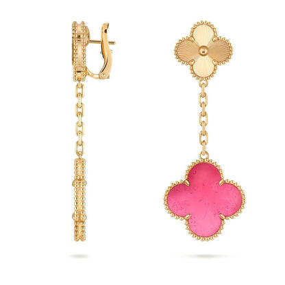 [LOXURA]NEW CLOVER 2 MOTIF PINK ENAMEL EARRINGS
