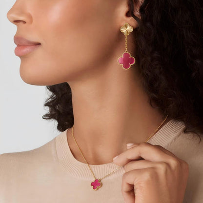 [LOXURA]NEW CLOVER 2 MOTIF PINK ENAMEL EARRINGS