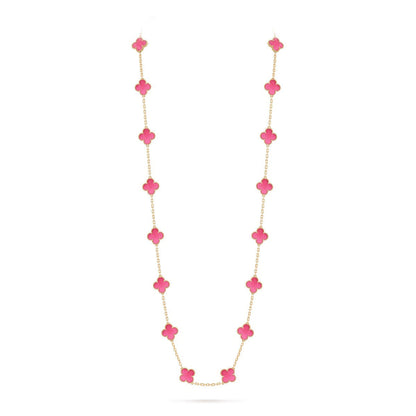 [LOXURA] NEW CLOVER 20 MOTIFS PINK ENAMEL NECKLACE