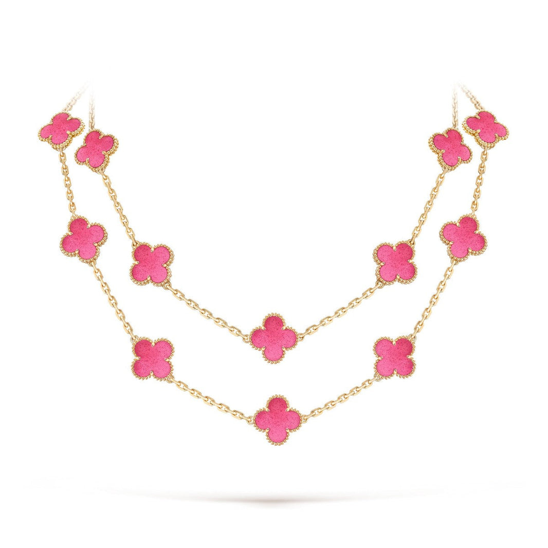 [LOXURA] NEW CLOVER 20 MOTIFS PINK ENAMEL NECKLACE