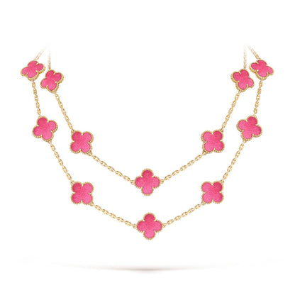[LOXURA] NEW CLOVER 20 MOTIFS PINK ENAMEL NECKLACE
