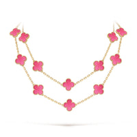[LOXURA] NEW CLOVER 20 MOTIFS PINK ENAMEL NECKLACE