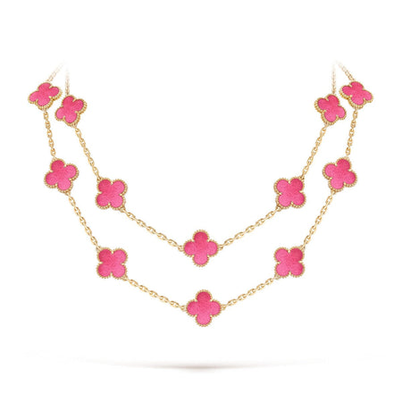 [LOXURA] NEW CLOVER 20 MOTIFS PINK ENAMEL NECKLACE