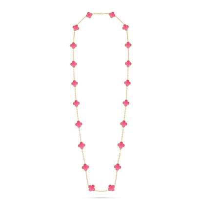 [LOXURA] NEW CLOVER 20 MOTIFS PINK ENAMEL NECKLACE