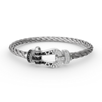 [LOXURA]FORCE LARGE HORSESHOE BLACK WHITE DIAMOND BRACELET SILVER