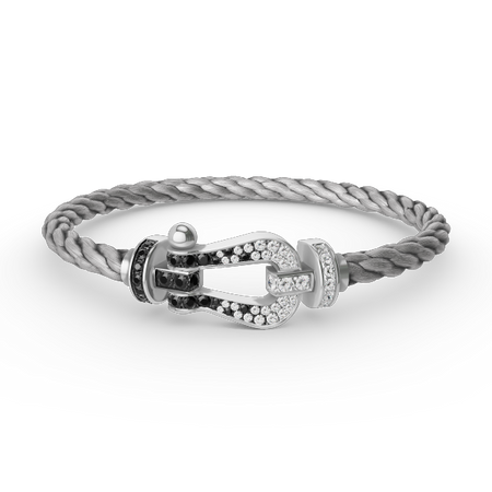 [LOXURA]FORCE LARGE HORSESHOE BLACK WHITE DIAMOND BRACELET SILVER