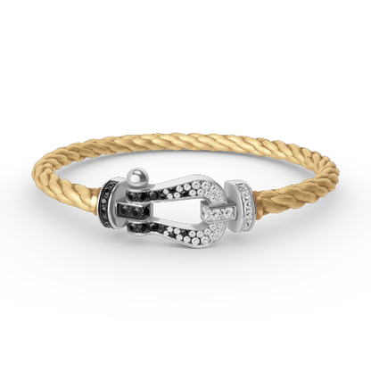 [LOXURA]FORCE LARGE HORSESHOE BLACK WHITE DIAMOND BRACELET SILVER