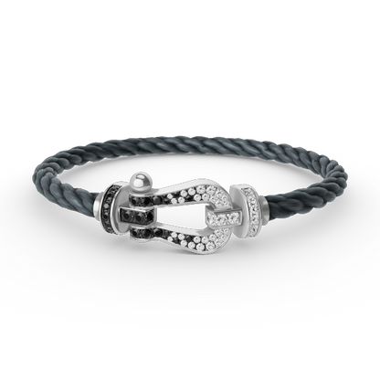 [LOXURA]FORCE LARGE HORSESHOE BLACK WHITE DIAMOND BRACELET SILVER