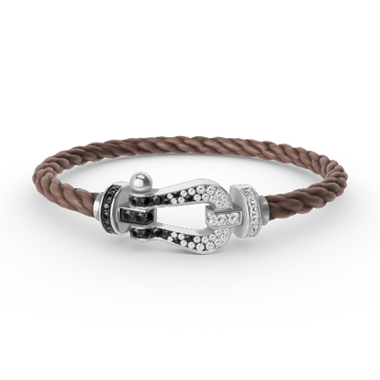 [LOXURA]FORCE LARGE HORSESHOE BLACK WHITE DIAMOND BRACELET SILVER