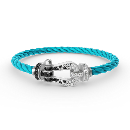 [LOXURA]FORCE LARGE HORSESHOE BLACK WHITE DIAMOND BRACELET SILVER
