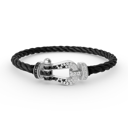[LOXURA]FORCE LARGE HORSESHOE BLACK WHITE DIAMOND BRACELET SILVER