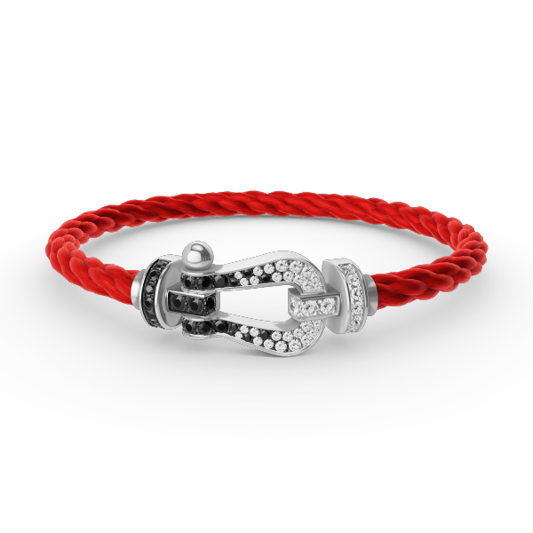 [LOXURA]FORCE LARGE HORSESHOE BLACK WHITE DIAMOND BRACELET SILVER