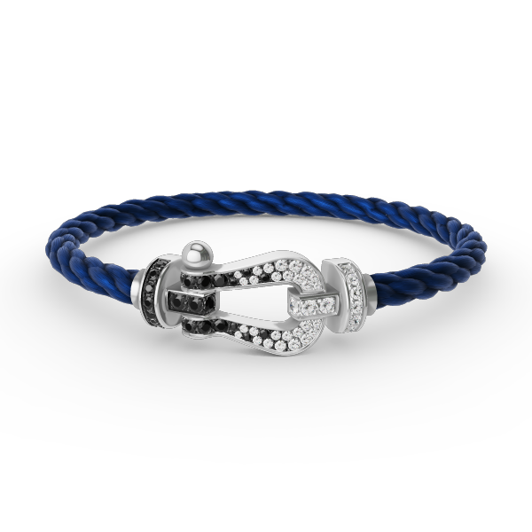 [LOXURA]FORCE LARGE HORSESHOE BLACK WHITE DIAMOND BRACELET SILVER