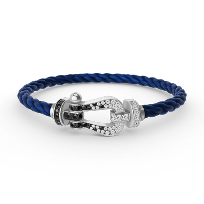 [LOXURA]FORCE LARGE HORSESHOE BLACK WHITE DIAMOND BRACELET SILVER