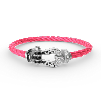 [LOXURA]FORCE LARGE HORSESHOE BLACK WHITE DIAMOND BRACELET SILVER