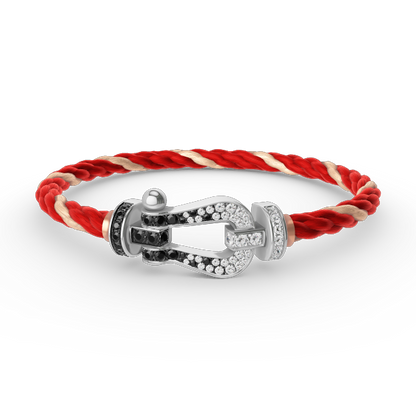 [LOXURA]FORCE LARGE HORSESHOE BLACK WHITE DIAMOND BRACELET SILVER