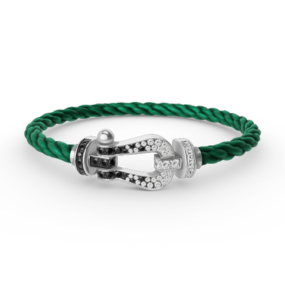 [LOXURA]FORCE LARGE HORSESHOE BLACK WHITE DIAMOND BRACELET SILVER