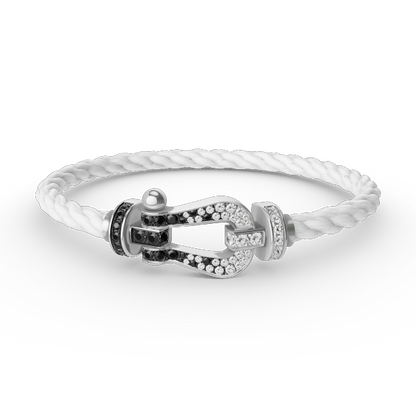 [LOXURA]FORCE LARGE HORSESHOE BLACK WHITE DIAMOND BRACELET SILVER