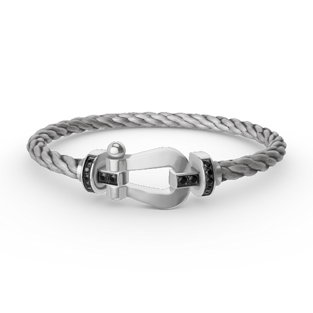 [LOXURA]FORCE LARGE HORSESHOE BLACK DIAMOND BRACELET SILVER