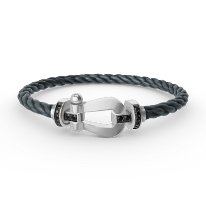 [LOXURA]FORCE LARGE HORSESHOE BLACK DIAMOND BRACELET SILVER