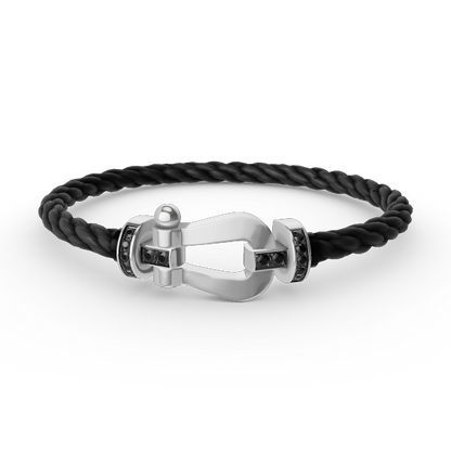 [LOXURA]FORCE LARGE HORSESHOE BLACK DIAMOND BRACELET SILVER