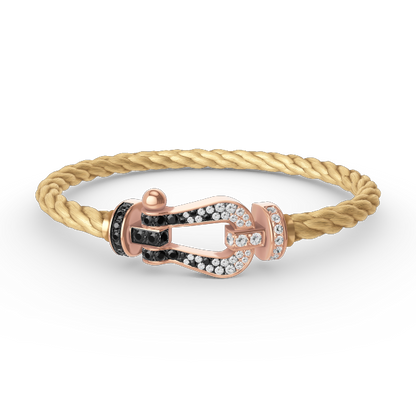 [LOXURA]FORCE LARGE HORSESHOE BLACK WHITE DIAMOND BRACELET ROSE GOLD