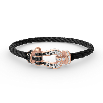 [LOXURA]FORCE LARGE HORSESHOE BLACK WHITE DIAMOND BRACELET ROSE GOLD