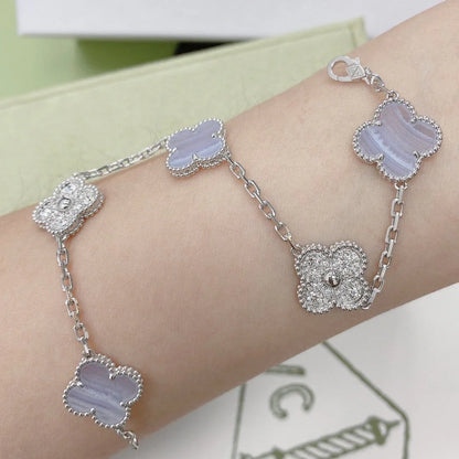 [LOXURA] CLOVER 5 MOTIF PURPLE CHALCEDONY BRACELET COLLECTION
