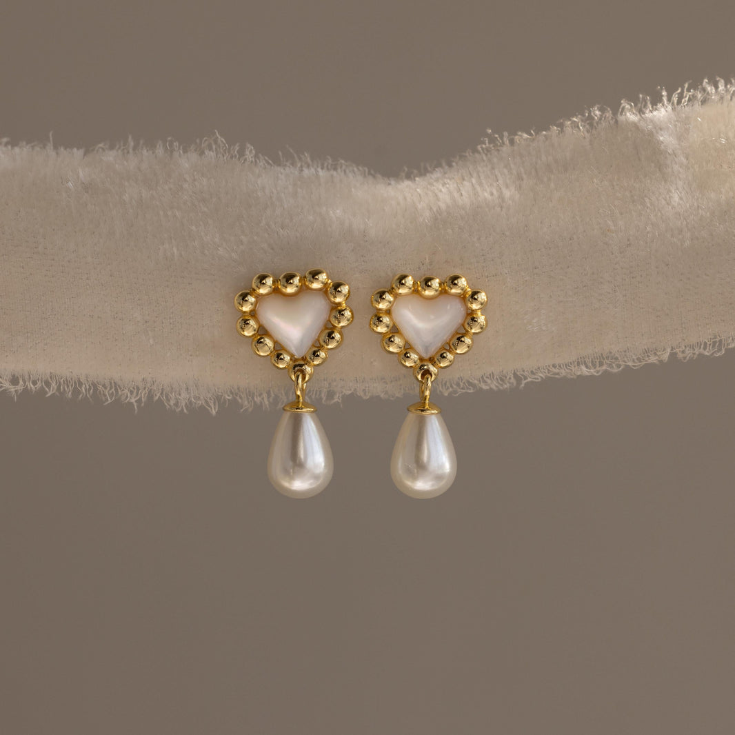 Pearl Heart Beaded Drop Studs