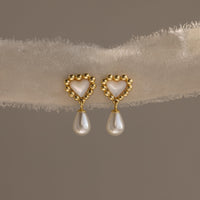 Pearl Heart Beaded Drop Studs