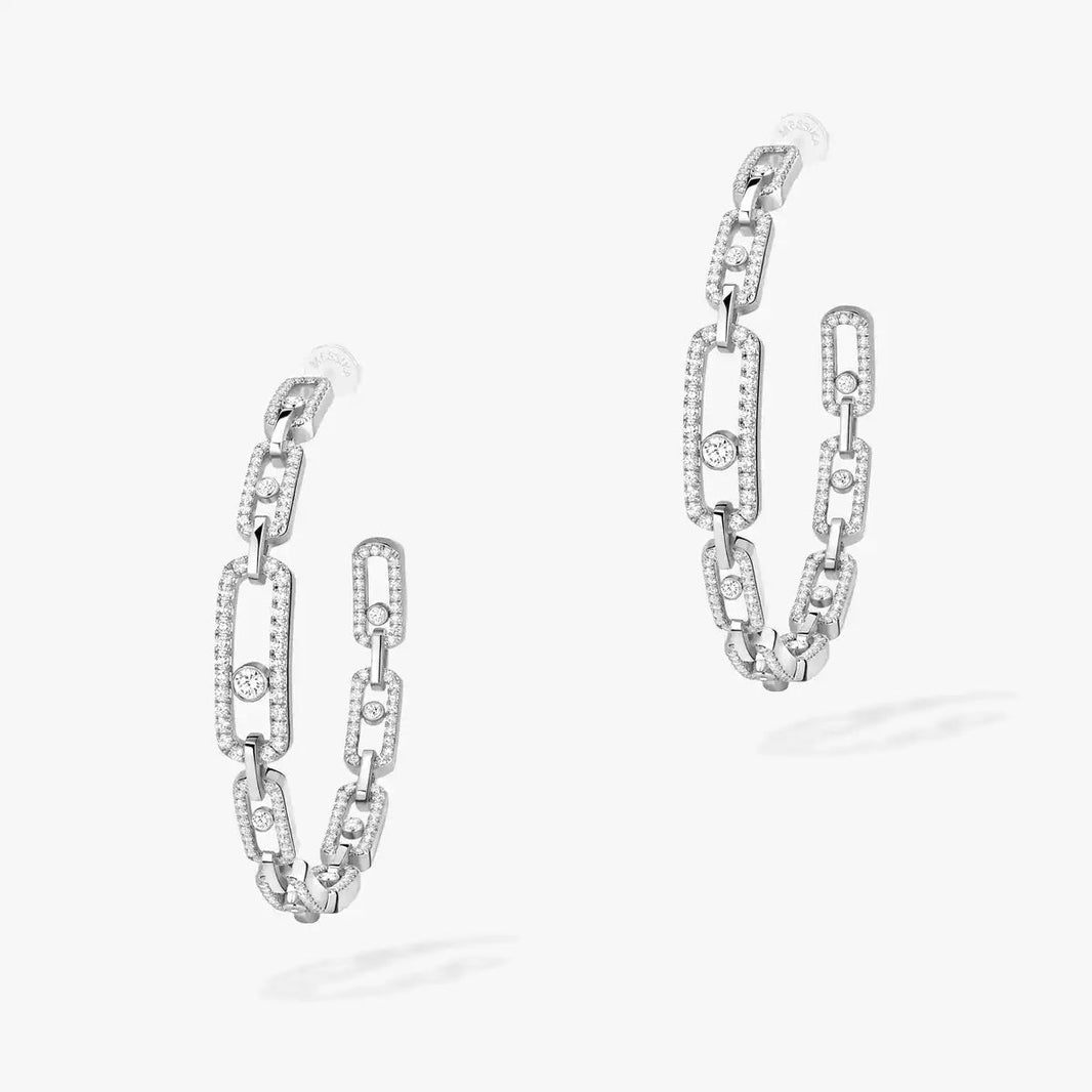 [[LOXURA]Move Link Diamond Hoop Earrings