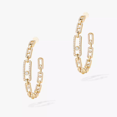 [[LOXURA]Move Link Diamond Hoop Earrings