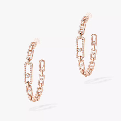 [[LOXURA]Move Link Diamond Hoop Earrings