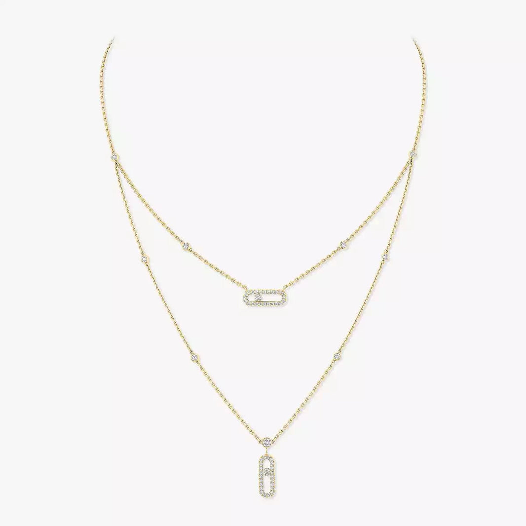 [LOXURA]2 Rows Rose Gold Diamond Pave_ Necklace Move Uno