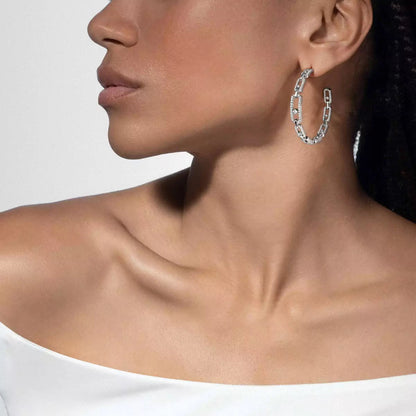 [[LOXURA]Move Link Diamond Hoop Earrings