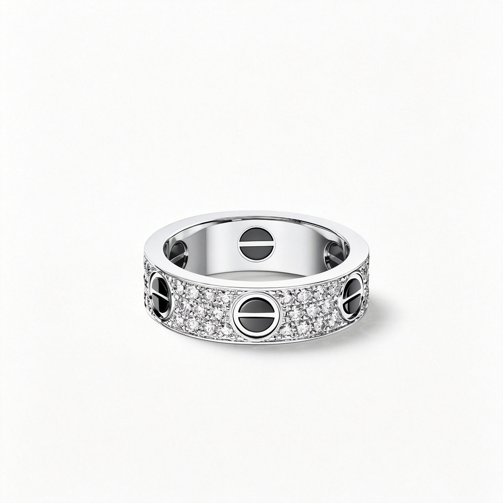 [LOXURA]LOVE RING 5.5MM DIAMONDS PAVED CERAMIC