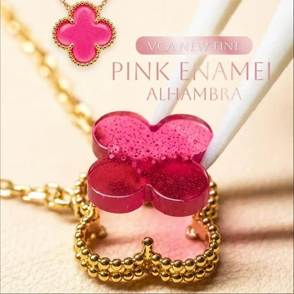 [LOXURA] NEW CLOVER 15MM PINK ENAMEL NECKLACE