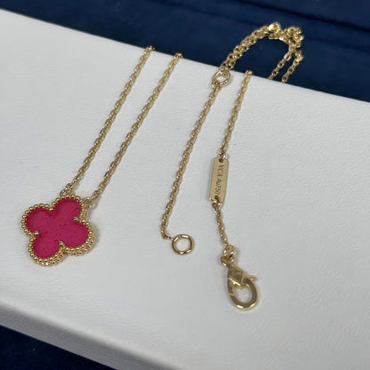 [LOXURA] NEW CLOVER 15MM PINK ENAMEL NECKLACE